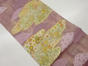 金彩ヱ霞に古典柄・草花模様織出し袋帯